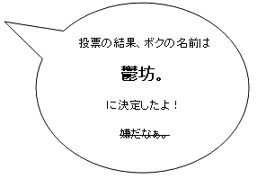 投票の結果、ボクの名前は　鬱坊。に決定したよ。（嫌だなぁ。←心の声）